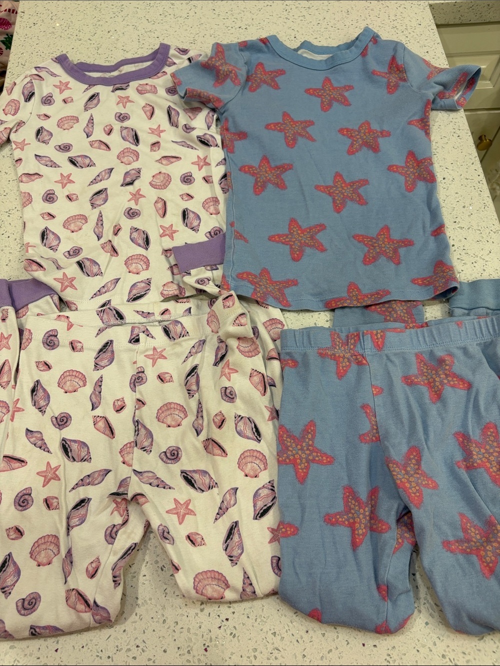 Members Mark Kids Starfish and Seashell Pajama Set - Pink & Blue size 8